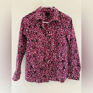 Talbots Womens Non-Iron Perfect Shirt Size 8P Abstract Leopard Pink‎ Button-Up